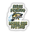 Bass Fishing digital artwork featuring a fish with its mouth open and blue and yellow text, available as stickers or digital designs from Decal Venue.