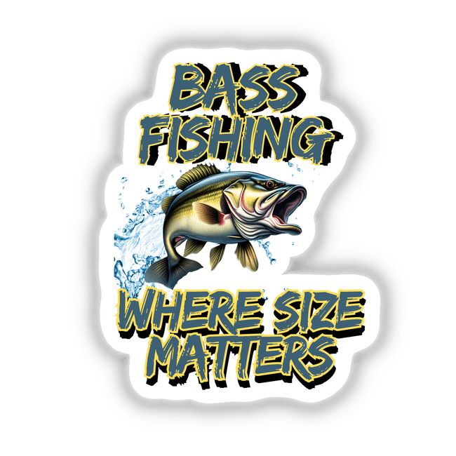 Bass Fishing digital artwork featuring a fish with its mouth open and blue and yellow text, available as stickers or digital designs from Decal Venue.