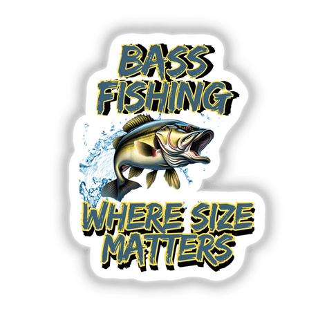 Bass Fishing digital artwork featuring a fish with its mouth open and blue and yellow text, available as stickers or digital designs from Decal Venue.