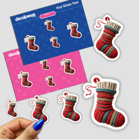 Yarn Christmas Stocking sticker pack, featuring whimsical sock designs, available as stickers or digital artwork. Perfect for festive decoration or crafting projects, embodying Decal Venue's unique style.