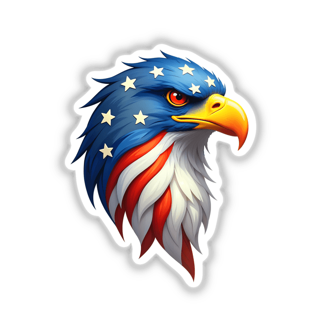 Cartoon eagle adorned with stars, embodying A Cool American Flag Eagle design, available as stickers or digital artwork.