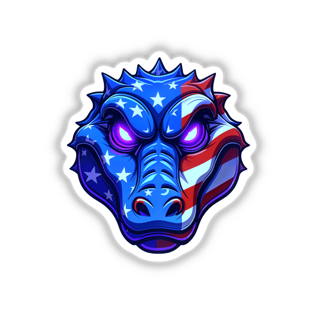 Cartoon alligator holding an American flag, featured as A Cool American Flag Alligator, available as stickers or digital artwork at Decal Venue.