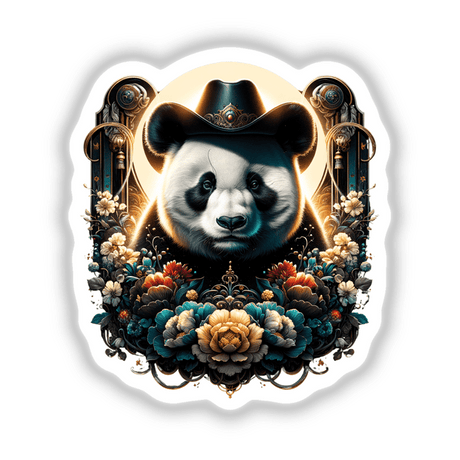 Floral Panda Portrait in Cowboy Hat PA19