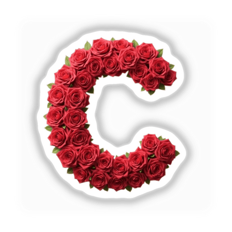 Elegant Floral Letter C Clipart - Downloadable Sticker: A letter C made entirely of roses, arranged meticulously to form the shape, ideal for Valentine's Day-themed decoration or digital use.