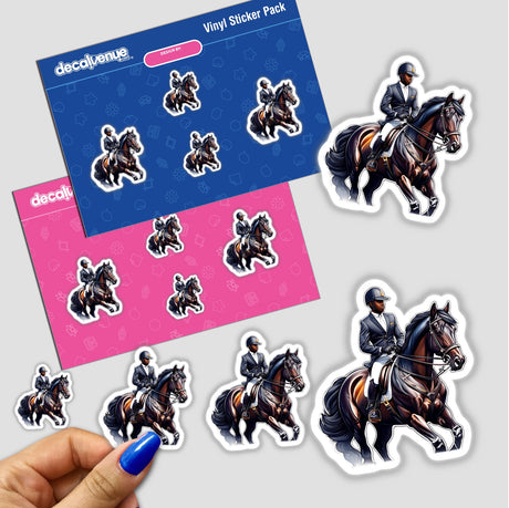 Equestrian Rider - Vinyl Sticker Pack
A set of stickers featuring digital artwork of an equestrian rider on a horse, available for purchase at the Decal Venue online store.