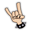 Cartoon hand making the Heavy Metal Devil Horns gesture, depicted as a sticker from Decal Venue, known for unique stickers and digital art.