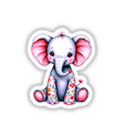 Cute Elephant With Flowers sticker or digital art featuring a cartoon elephant adorned with floral designs and pink ears, perfect for decorating spaces or digital projects.