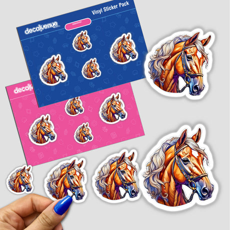 Vibrant digital horse head artwork stickers on display in the Decal Venue image. The sticker pack features multiple colorful and expressive horse head designs, showcasing the artistic style and quality of the products offered by this store specializing in unique stickers and digital art.