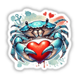 Watercolor Blue Crab Embracing Heartpng shows a whimsical illustration of a blue crab gently holding a heart. Available as stickers or digital artwork from Decal Venue.