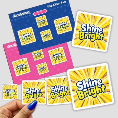 Shine Bright sticker featuring text and images, ideal for creative expression. Available as tangible stickers or digital artwork from Decal Venue, known for unique sticker designs and digital art.