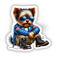 Stylish Yorkshire Terrier in Patriotic Leather Jacket