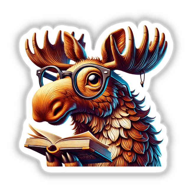 Moose in Reading Glasses Open Book