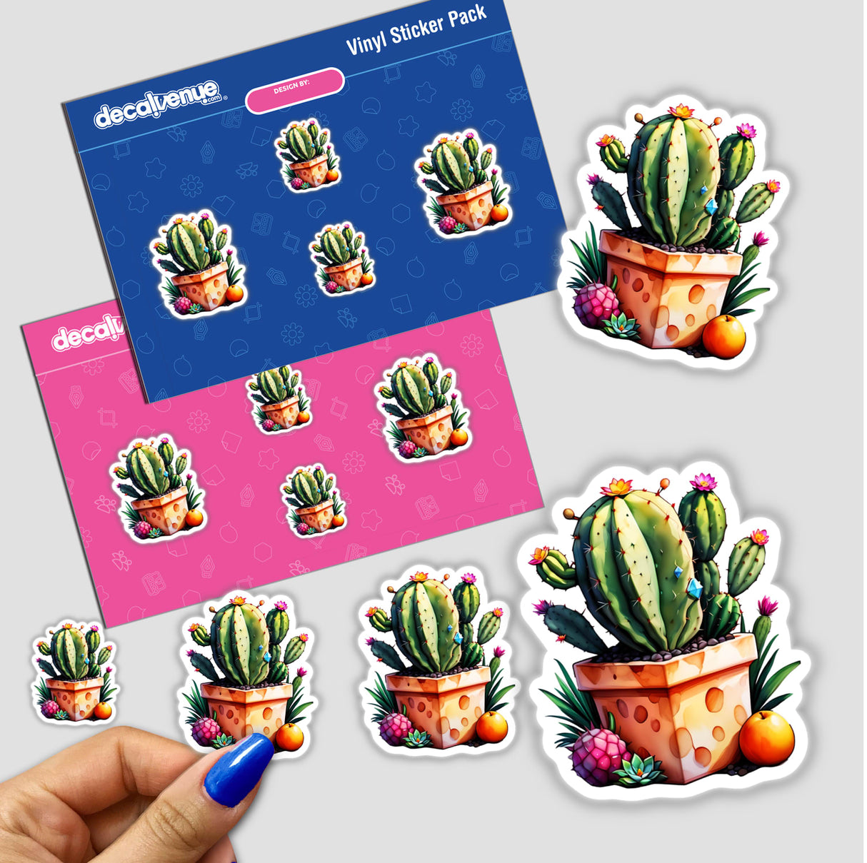 Exotic Tropical Cactus Sticker featuring playful cacti and fruits, ideal for botanical art lovers seeking unique stickers or digital artwork from Decal Venue.