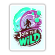 Join The Wild With Bigfoot poster features a cartoon-style bigfoot illustration and bold text, available as unique stickers or digital artwork, embodying Decal Venue's creative flair in graphic design.