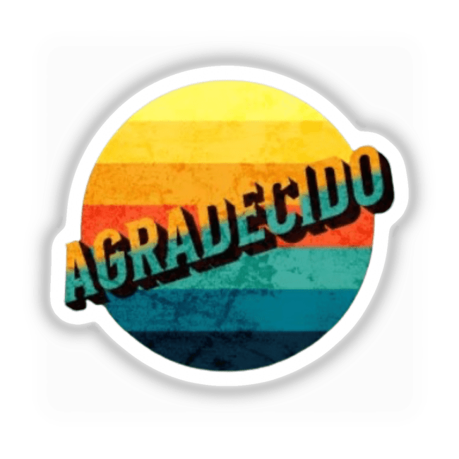 Agradecido Retro Clipart - Stickers or Download with Commercial Rights, featuring a vibrant, text-filled circular design, available as unique stickers or digital artwork from Decal Venue.