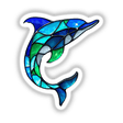 Dolphin Stained Glass Style illustration, available as stickers or digital artwork, features a dolphin design with artistic flair, reminiscent of stained glass, highlighting Decal Venue's unique creative offerings.