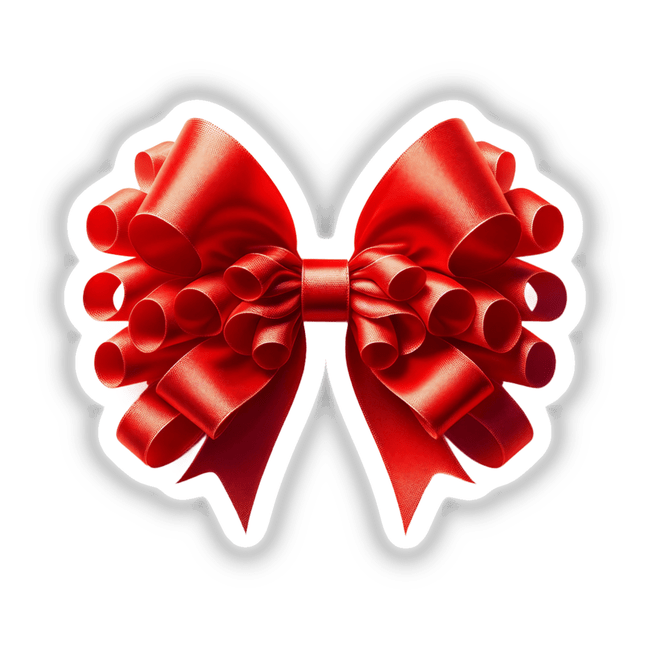 Fancy Christmas Red Coquette Bow - Digital artwork featuring a vibrant red bow with ruffled ribbons, perfect for stickers or digital downloads.