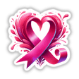 Breast Cancer Heart Shaped Ribbon sticker or digital artwork, featuring a pink ribbon arranged into a heart shape, symbolizing breast cancer awareness and support.