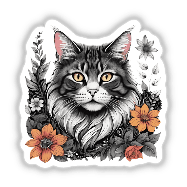 Cat Portrait Floral Accents PA39