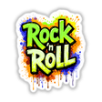 Rock 'n Roll Graffiti Art logo featuring dynamic paint splatters and bold graphic design, available as stickers or digital artwork.