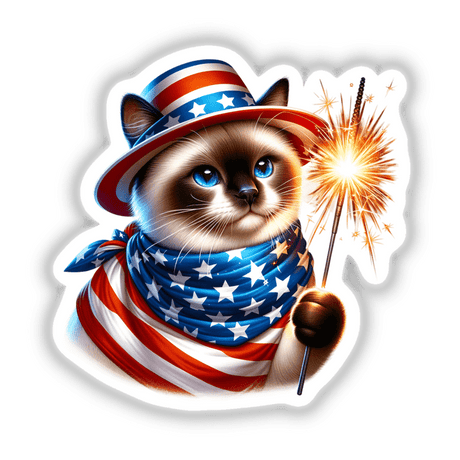 Siamese Cat Holding Sparkler 4th of July Patriotic