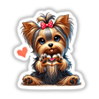 Yorkie Dog Heart Gestures II: A cartoon dog holds a heart with its paws, available as stickers or digital artwork, ideal for adding a playful touch to any surface.