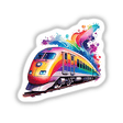 Space Train Adventure Sticker | Cosmic Journey Art for Your Gear featuring a vibrant, illustrated train on tracks, perfect for enhancing your gear with unique, cosmic-themed digital artwork.