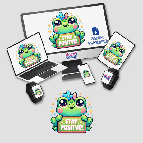 Frog Holding Stay Positive Sign