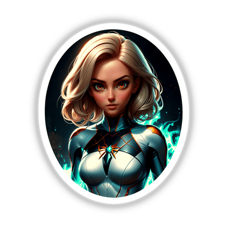 Cute Anime Superhero Girl depicted in a cartoon style, available as vinyl stickers or digital artwork, showcasing her distinctive garment, capturing the essence of Decal Venue's unique art offerings.