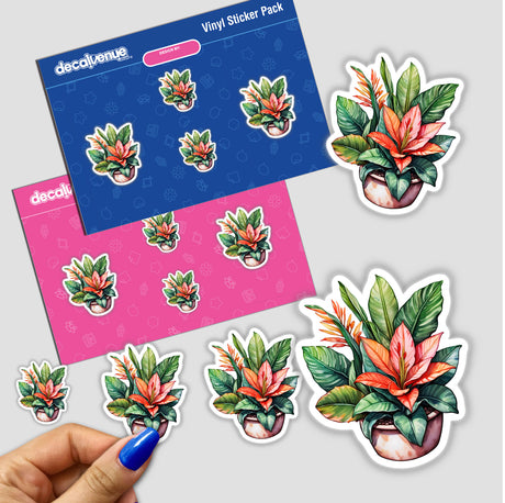 Hand holding the Lush Sansevieria Flower Sticker | Subtropical and Tropical Plant Watercolor pack, showcasing vibrant flower designs.