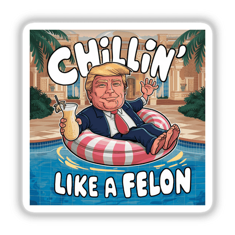 Trump relax float in a pool amid palm trees in digital illustration