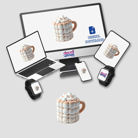 Marshmallow Coffee Cup sticker or digital art featuring a whimsical mug filled with marshmallows, perfect for adding a cozy touch to your devices or decor.