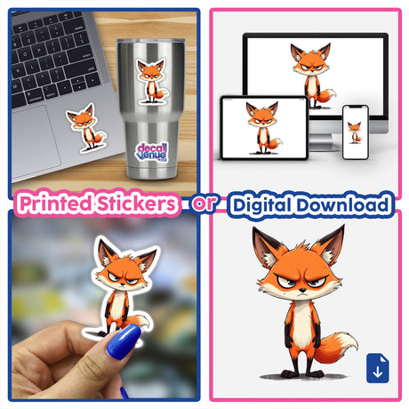 Cartoon fox with intense stare available as stickers or digital artwork.