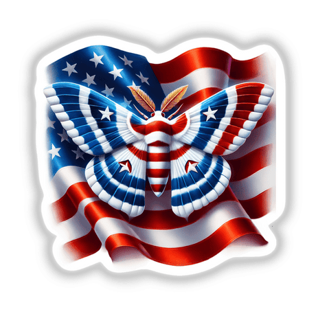 Patriotic moth with American flag wings and stars, digital artwork for stickers or downloads