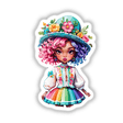 Vibrant Kawaii Fashion Watercolor - Stylish Afro Female Illustration featuring a cartoon girl with colorful hair and a hat, available as stickers or digital artwork.