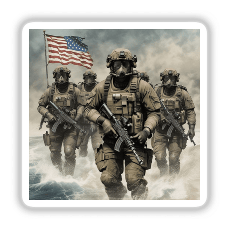 Hero Series 4: Soldiers running with a flag, armed and in military uniform. Available as Stickers or Digital Artwork from Decal Venue.