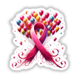 Pink Ribbon Balloons Breast Cancer stickers or digital artwork featuring a pink ribbon surrounded by various balloons, symbolizing breast cancer awareness.