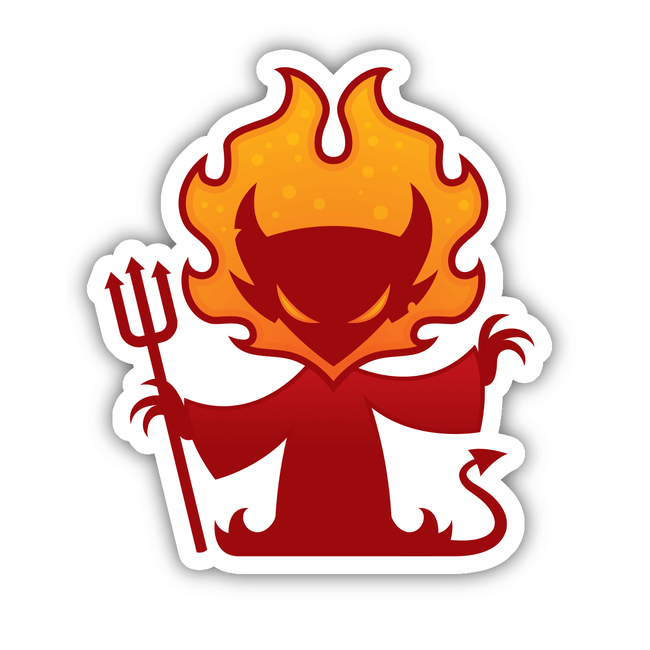 I'm The Devil sticker featuring a cartoon red devil surrounded by flames, capturing a dynamic and fiery aesthetic. Perfect for fans of unique digital art and expressive decals.