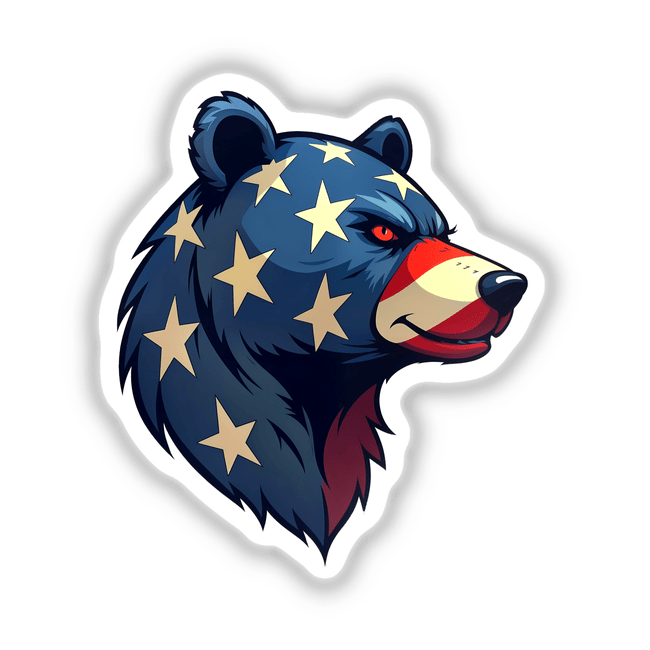 A Cool American Flag Bear illustration featuring a bear adorned with stars and stripes. Available as unique stickers or digital artwork from Decal Venue, specializing in distinctive designs.