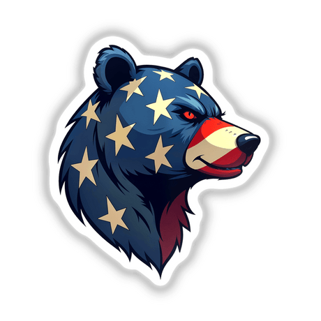 A Cool American Flag Bear illustration featuring a bear adorned with stars and stripes. Available as unique stickers or digital artwork from Decal Venue, specializing in distinctive designs.