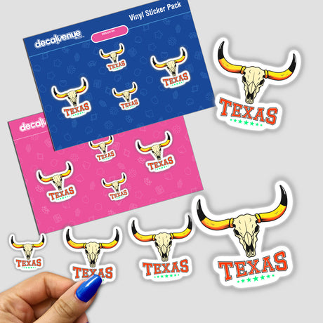 Texas USA Skull Design sticker featuring a detailed bull skull with prominent horns, available as a unique vinyl sticker or digital artwork from Decal Venue.