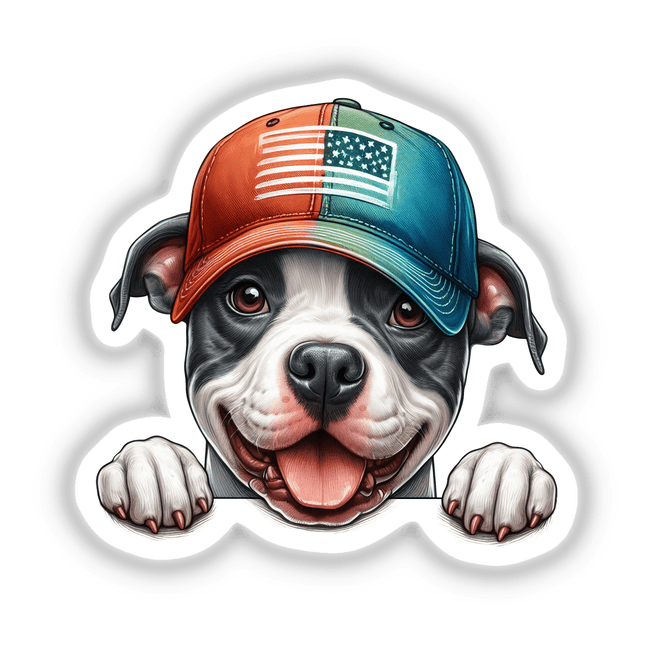 Peeking Pitbull Dog with American Trucker Hat