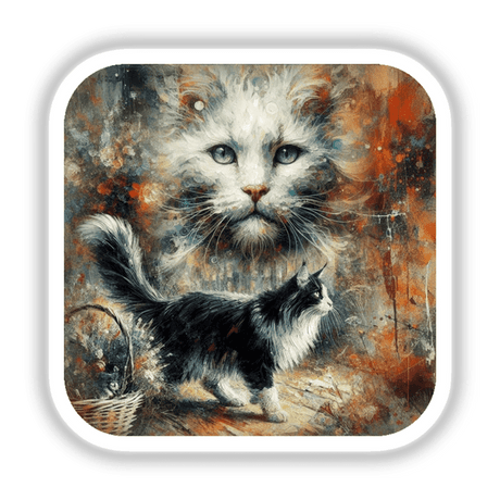 Maine Coon Kitties 3 artwork featuring a cat with a basket, available as unique stickers or digital art from Decal Venue.