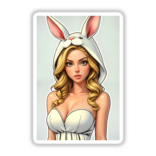 a woman in a bunny costume with long blonde hair