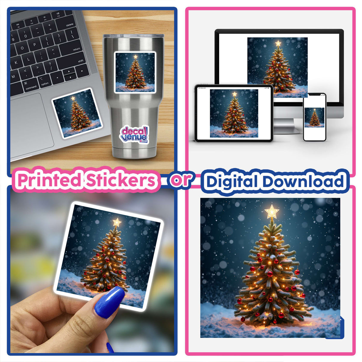 Christmas Tree Envelope Seal Stickers – Festive Stationery for Holiday Cards displayed in a collage featuring various Christmas tree designs, including ornaments and lights, highlighting their unique and decorative appeal.