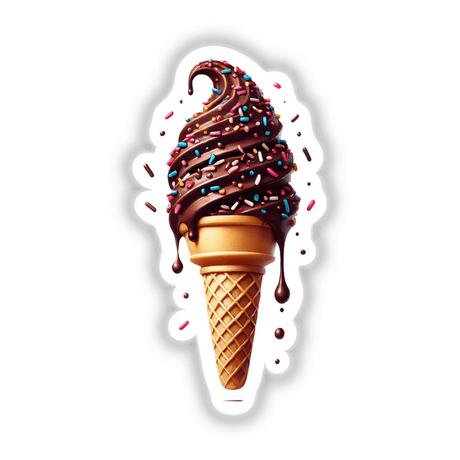 Delicious chocolate ice cream cone with sprinkles, featured in a digital artwork created by Decal Venue.