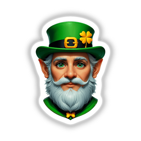 St. Patrick's Day Leprechaun cartoon featuring a white-bearded character with a green hat, available as stickers or digital artwork.