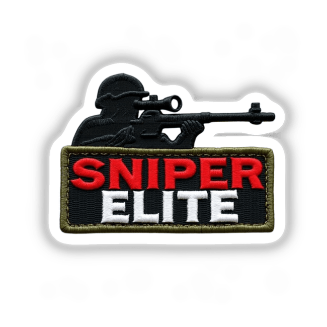 Patch titled 0003 - SNIPER ELITE featuring a soldier holding a scoped gun, available as stickers or digital artwork from Decal Venue.