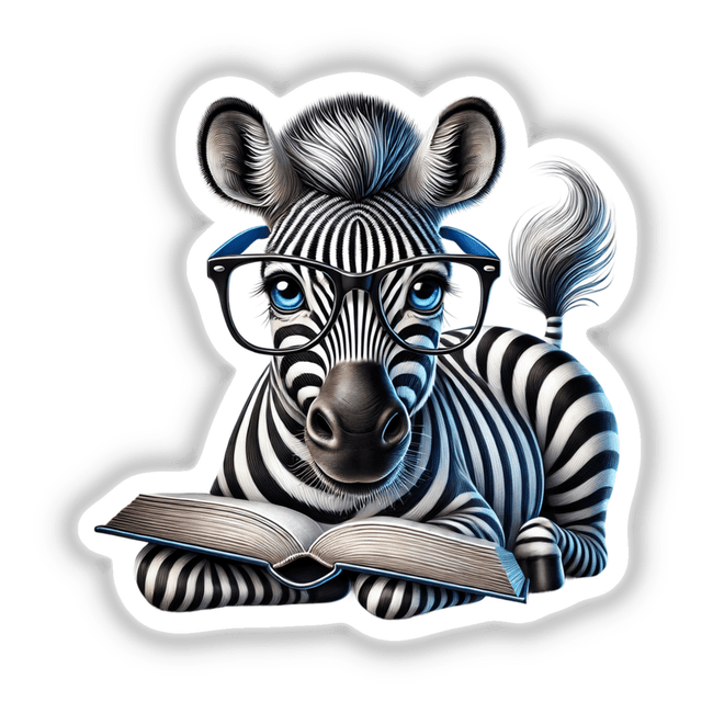 Zebra With Reading Glasses Open Book