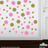 Pink / Metallic Gold Polka Dot Circles Wall Decals